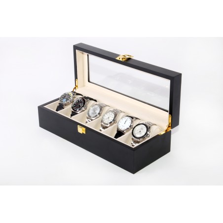 Wooden Watch case for 6 Black