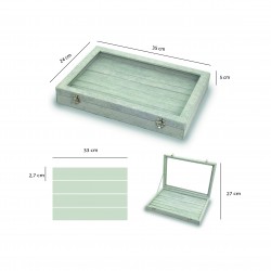 Ring storage box, 7 ring grooves in beige textile finish