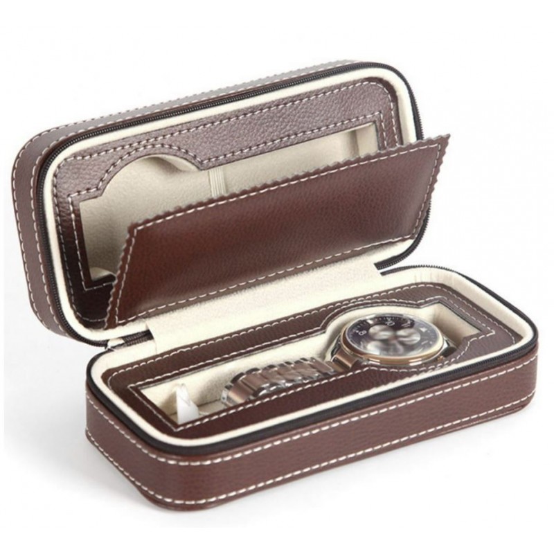Zipper case for 2 Watches coffe